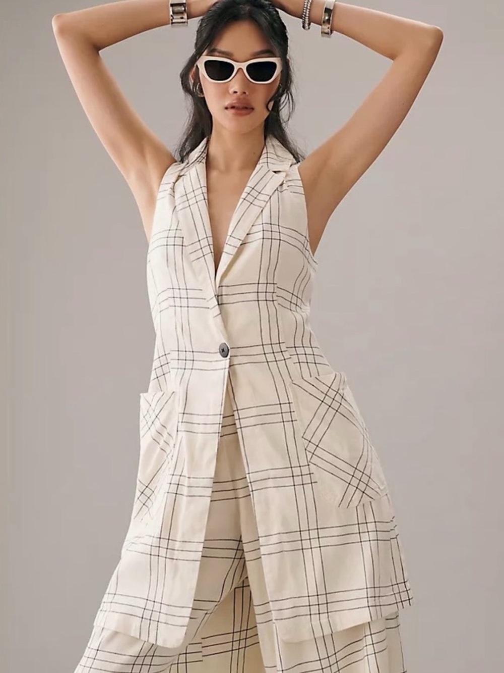 Anthropologie MAEVE Double Breasted Long Pinstripe Linen Vest